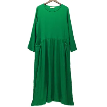 2020 m. Pavasarį, Rudenį Moterų Mados Medvilnės Skalbiniai Vintage Suknelė Atsitiktinis Palaidų ilgomis rankovėmis Maxi Suknelės Plus Size Vestidos S - 5XL 6XL