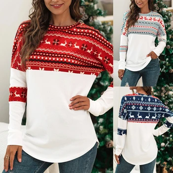 2020 m. Rudens Žiemos Moterims Megztiniai O-kaklo, ilgomis Rankovėmis Kalėdų Briedžių Spausdinti Palaidinė Top Atsitiktinis Plius Dydžio Megztinis Femme Viršūnės