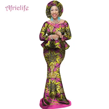 2020 m. Rudenį Afrikos Suknelės Moterims, komplektai, Privataus Užsakymą Moterys Afrikos Dashiki Sijonas Set+Galvos Skara 3 Gabalus Drabužių WY2498