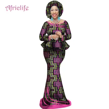 2020 m. Rudenį Afrikos Suknelės Moterims, komplektai, Privataus Užsakymą Moterys Afrikos Dashiki Sijonas Set+Galvos Skara 3 Gabalus Drabužių WY2498