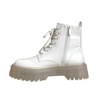 2020 m. rudenį Balti batai platformos Želė storais padais Britų stiliaus trumpi batai batai kvėpuojantis motociklo batai moteriška