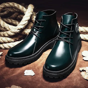 2020 m. vyriški batai mados Rudens vyrų batai Split odos Tamsiai žalia asmenybės batai patogus, neslidus Didelis dydis 39-46 e