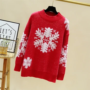 2020 M. Žiemos Kalėdų Megztiniai Snaigės Kalėdų Raštuotas Pusė-Golfo Megzti Megztinis Moterims Šiltas Megztinis