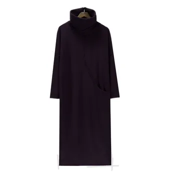 2020 m. Žiemos moterys storis aksomo suknelė su big kišenėje,plius dydis S-6XL mados Rudens golfo suknelė,Pavasario suknelės juoda