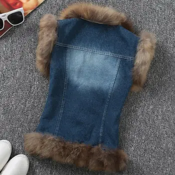 2020 m. žiemos naujas mados moterų liemenė su originali nekilnojamojo meškėnas kailių apykaklės Džinsinio džinsus Išskirtinis specialios kailio striukė