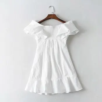 2020 metų Vasaros boho off peties suknelė moterims buttions pynimas seksualus vintage white beach suknelė elegantiškas korėjos mini trumpą suknelę