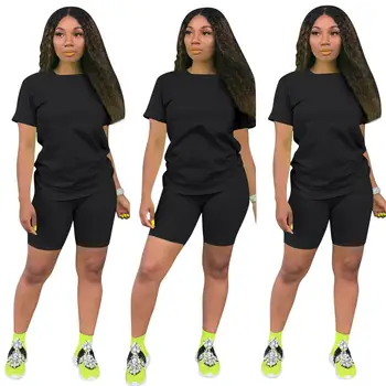 2020 metų vasaros laisvalaikį Sporto Moterims nustatyti, T-marškinėliai ir šortai Liesas Pieštuku Kelnės Kombinezonas Dviejų dalių Komplektas Elegantiškas Tracksuit
