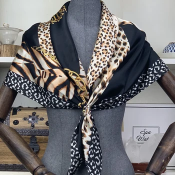 2020 metų Vasaros Leopardas spausdinti Šilko Šalikai 90cm Aikštėje Hijab Šalikas moteriška Ponios Foulard šifono Skara Bandanna wrap duslintuvo pareo