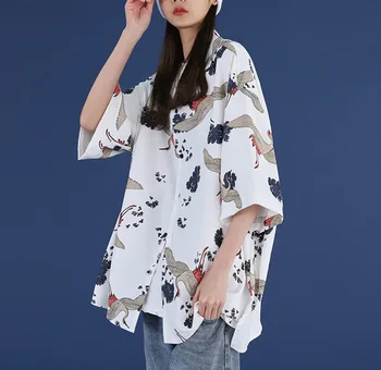 2020 metų Vasaros, Pavasario Moterims Palaidinės stilius negabaritinių marškinėliai Harajuku Viršūnes Krano Spausdinti Trumpas Rankovės Marškinėliai Moteriška Streetwear