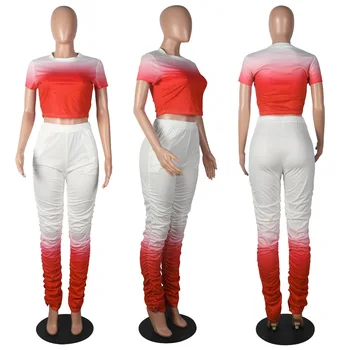 2020 metų Vasaros Sporto Kostiumas Europos ir Amerikos Moterims, Klasikinės Mados Atsitiktinis Gradientas vientisos Spalvos marškinėliai Šortai Dviejų dalių Komplektas