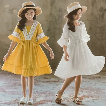 2020 Metų Vasaros Suknelė Blyksnius Rankovės Nėrinių Princesė Suknelės Mergaičių Mados Tuščiaviduriai Iš Baby Girl Dress Vaikams Motina Dukra Drabužiai