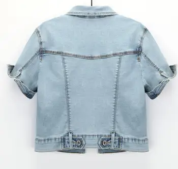 2020 metų Vasaros trumparankoviai džinsai megztinis švarkas moterims, pasukite žemyn apykaklės trumpas slim džinsai kailis