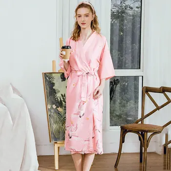 2020 metų Vasaros Šilko Skraiste Moterų V-kaklo Sleepwear Satino Chalatas, Moterų Sleepwear Ilgą Pižamą Pyjama Femme Satino Pižama Moterims