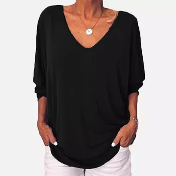2020 moteriški Drabužiai V-Kaklo marškinėliai su Gpgb Megztinis 3/4 Rankovėmis Mygtuką Atgal Palaidinė Negabaritinių Fasion