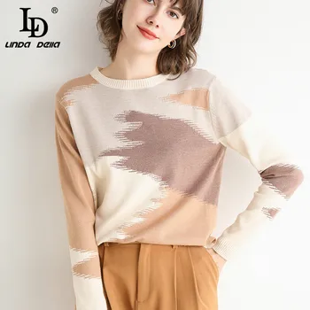 2020 Moterų rudenį ir žiemą naujas vientisos spalvos siūlėmis megztinis marškinėliai atsitiktinis kontrasto spalvų apvalios kaklo džemperis moterims puloveriai