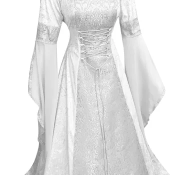 2020 Moterų Žiemos Derliaus ilgomis Rankovėmis su Gobtuvu Viduramžių Suknelė Grindų Ilgis Renesanso, Gotikos Suknelė