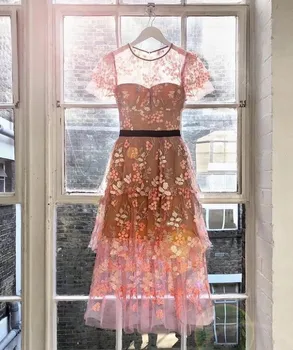 2020 Naujas atvykti Pink Gėlių-papuoštas suknelė