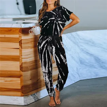 2020 Naujas Kaklaraištis Dažų Spausdinti Moterų Pižama Trumpomis Rankovėmis Viršūnes & Ilgas Kelnes Loungewear Pijamas Feminino Nustatyti, Naktiniai Drabužiai Atsitiktinis Sleepwear