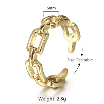 2020 Naujas Mados 6mm Aukso Spalvos Rolo Nuorodą Grandinės Atidaryti Žiedas Moterims Vyrai Paprasti Žiedai, Papuošalai, Dovana, keičiamo dydžio GR65