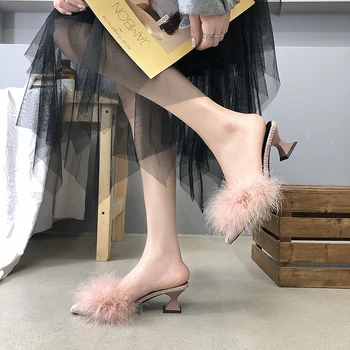 2020 naujas moterų nustatyti kojų formos neslidus aukštakulniais mados gumos apačioje elastinga medžiaga vasaros seklių kailiniai batai