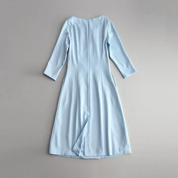 2020 Naujas Vasaros Candy Spalva Light Blue-line Suknelė O-kaklo rusijos Stiliaus Dvigubo Breasted Pagrindinio Elegantiškas OLIS Darbas-nešioti Moterų Suknelė