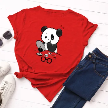 2020 Naujas Vasaros Plius Dydis Moterų Medvilnės T Shirts Mielas Panda Atspausdinta Tee Viršūnes Trumpas Rankovės Mergina T-Shirt Moterų Viršūnių Drabužiai
