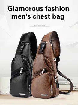 2020 Naujas Vyrų USB Įkrovimo Maišelį Vyrų Krūtinės Krepšys Užsakymą PU Pečių Maišą Įstrižainės Paketą 