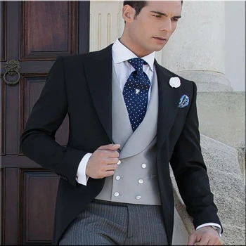 2020 Naujausio Dizaino Juodos Italijos Vyrų Rytą Kostiumas Užsakymą Jaunikis Prom Slim Fit Kostiumas, Smokingas Terno Vestidos 3 Dalių Rinkinys