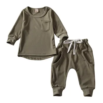 2020 Naują Rudenį Rudenį 3M-3Y Bamblys Vaikams Baby Girl Berniukas 2vnt Nustatyti Kišenėje Armijos Žalioji Long Sleeve Top+Kišenių Kelnės Vaikams Komplektai