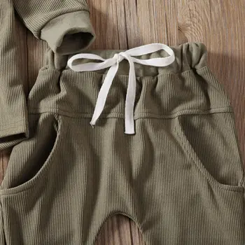 2020 Naują Rudenį Rudenį 3M-3Y Bamblys Vaikams Baby Girl Berniukas 2vnt Nustatyti Kišenėje Armijos Žalioji Long Sleeve Top+Kišenių Kelnės Vaikams Komplektai