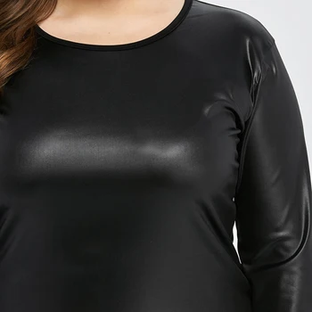 2020 Naujų Karšto Pardavimo Moterų Mados Odos Suknelė Moterims Kietas, Rudens PU Suknelė ilgomis Rankovėmis Mini Suknelė su Sexy Black-Line Plius Dydis 4XL