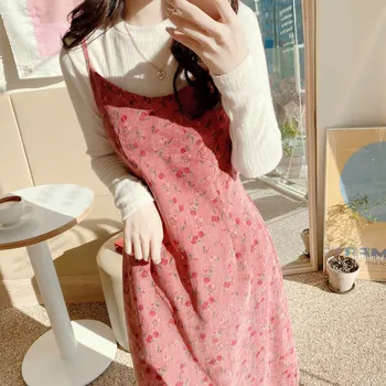 2020 Naujų Metų Dienos, Gimtadienio Suknelės Moterims Mielas Saldus Korėja Japonų Stiliaus Rankovių Gėlių Spausdinti Vintage Suknelė 12820