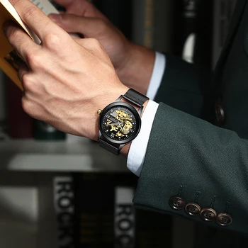 2020 Prekės FNGEEN Mechaniniai Laikrodžiai Vyrams Skeletas Mesh Laikrodis Automatinis laikrodis Vyrams Relogio Masculino Aukso Riešo žiūrėti, Vyrai Male