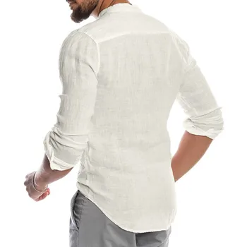 2020 Vyrų Baltos Spalvos Marškinėlių Iškirptę Be Apykaklės Mygtuką Kietas Paplūdimys, Long Sleeve Top Atsitiktinis Blusas Marškinėliai Vyrams Havajų Camisas Para Hombre