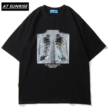 2020 Vyrų Hip-Hop Marškinėliai drugelis Nuotrauką Retro T-Shirt Streetwear Harajuku High Street Marškinėlius Negabaritinių Vasaros Juoda WhiteTops