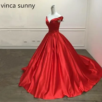2021 Elegantiškas Paprasta Raudona Prom Dresses V Kaklo Kamuolys Chalatai Bžūp Rankovėmis Satino vestidos de formatura Backless Atspindintis Suknelė