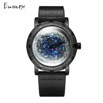2021 Enmex kūrybos stilius cool laikrodis tamsiosios medžiagos sąvoką su odinis dirželis atsparus vandeniui 5ATM Stilingas kvarcinis žiūrėti