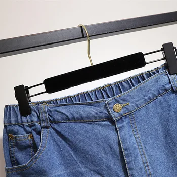 2021 m. pavasarį, rudenį plius dydis džinsai moterims didelių palaidų atsitiktinis elastinga juosmens skylę medvilnės ilgai džinsinio audinio kelnės mėlynos 4XL 5XL 6XL 7XL