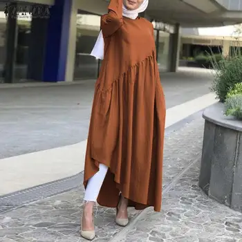 2021 m. Rudenį Kietas Kaftan Derliaus Atsitiktinis Musulmonų Suknelė ZANZEA Moterys ilgomis Rankovėmis Ilgas, Maxi Vestidos Moterų Plius Dydis 5XL Islamo Skraiste