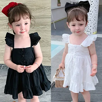2021 Naujas Vasaros Vaikų Drabužių Mergaičių Suknelė Nėrinių Diržas Princesė Baltos Suknelės