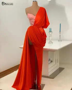 2021 Naują Oficialią Suknelės Moterims Šalis, Vestidos De Fiesta Vieną Petį Oranžinės spalvos Šifono Brangioji Seksualus Plyšio Ilgai Vakare Gown