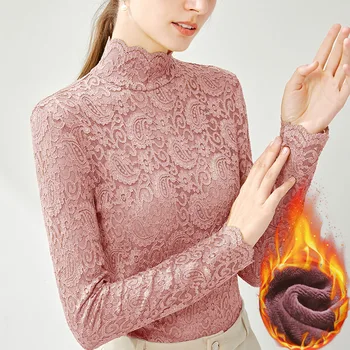 2021 Naują Pavasario elegantiškas Nėrinių Viršūnės Moterų Perspektyvos Seksualus ilgomis Rankovėmis Pagrindinis megztinis Plius Dydis Žiemos Aksomo Moterų Megztinis 3XL