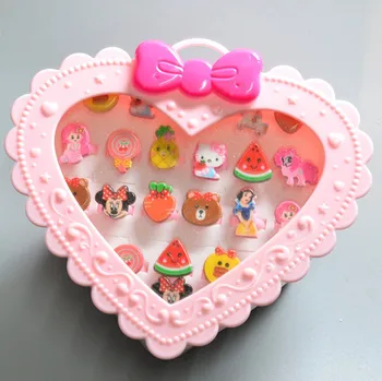 20pcs Disney dervos animacinių filmų princesė vaikų žiedas darželio mergaitę plastiko žiedas rinkinys papuošalų dėžutė baby doll priedai