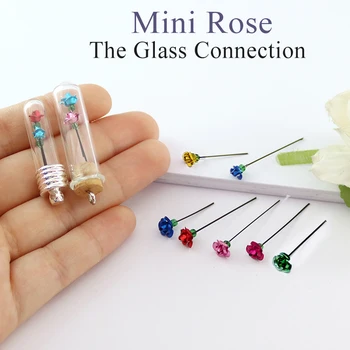 20PCS Mini Metalo Rožių žiedų, Stiklo, Norinčių Butelis Žavesio Pakabukas Dekoracija Užpildas Ryžių Buteliukai, 