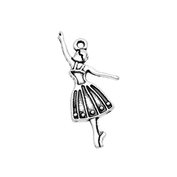 20~100vnt-Antikvariniai Sidabro Padengtą Bronzos Ballerina Šokėjos Pakabukas šokiai, šokių bateliai, Balerinos Šlepetės Batų tutu sijonas Šokėja Pakabukai