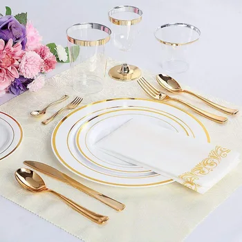 25pcs/daug Auksinė taurė karšto štampavimo vestuves plastiko taurės, vienkartiniai aukso plastiko taurės gimtadienio prom šalies stalo dekoras