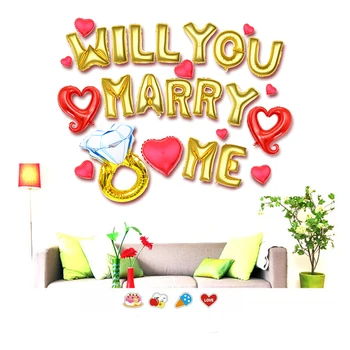 26Pcs Romantiška Folija Balionas ar Jūs Marry Me Laiške Šalies Balionas Laišką Širdies Formos Balionas Nustatyti Vestuvių Pasiūlymą
