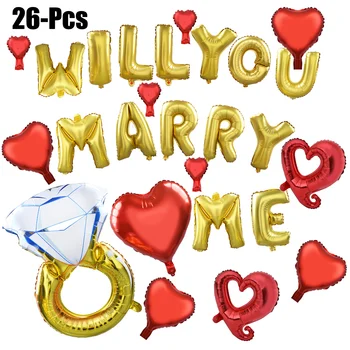 26Pcs Romantiška Folija Balionas ar Jūs Marry Me Laiške Šalies Balionas Laišką Širdies Formos Balionas Nustatyti Vestuvių Pasiūlymą