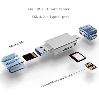 2in1 USB 3.0 Tipo C TF Atminties Kortelės Skaitytuvą, skirtą huawei NM Nano Kortelės H4GA