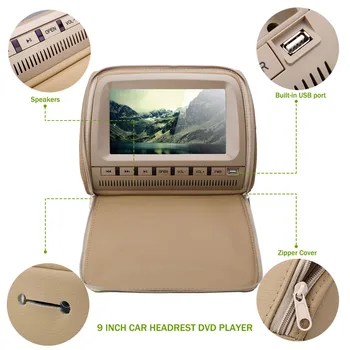 2VNT 9 Colių Automobilinis Pogalvių Monitorius, DVD Grotuvas, TFT LCD Ekranas Su Užtrauktuku Apimti Paramą, IR/FM Transmitte/USB/SD/Garsiakalbio/Žaidimas